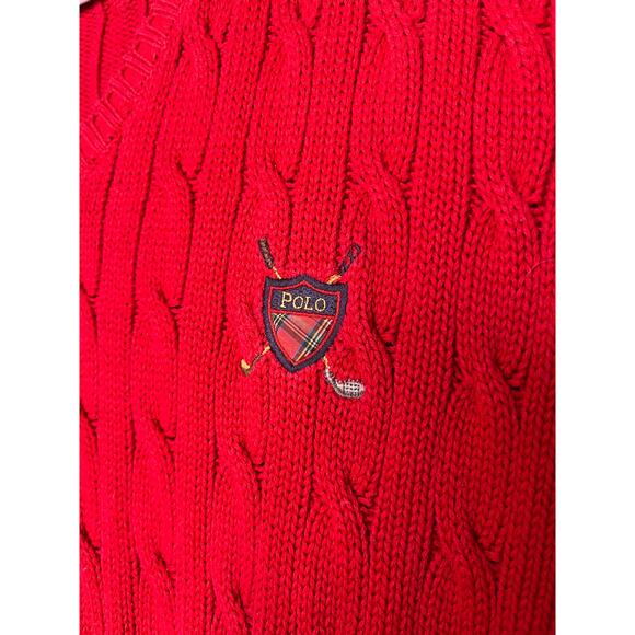 2000s Polo Ralph Lauren Red Cable Knit Crest Preppy Old Money Sweater Vest L - Picture 3 of 4